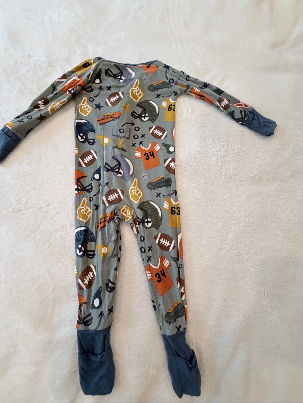 Little Sleepies Gray Football & Helmet Print Footed One-Piece